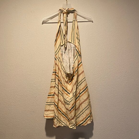 Zara Halter Chevron Stripe Mini Dress XL‎ Beige Summer Sleeveless Pockets - Picture 4 of 8